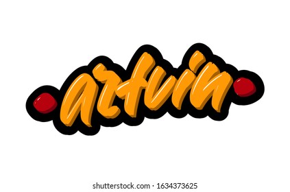 Artvin, Turkey city hand drawn modern brush lettering. Vector illustration logo text for webpage, print and advertising.
