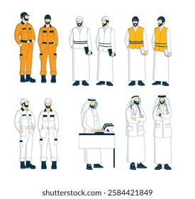 Artwork of Arabian supervisors or doctors, showcasing professionalism and cultural pride. A modern illustration blending tradition with healthcare and leadership.