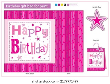 Artwork Birthday Girl Gift Bag For Print With Die Line And Tag Handle