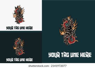 Artwork black wolf with red rose