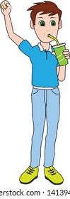artwork of a boy, man drinking juice
