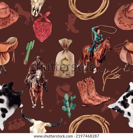 Artwork brown background color, seamless design. Wild west, cowboy, country art, seamless pattern design, surface design