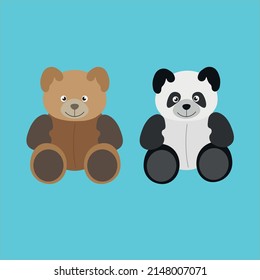 Artwork of Brown Bear and Panda Bear Sitting Together As Friends With Blue Background Wallpaper