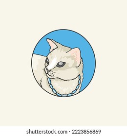 Artwork of a cat face logo icon with a circle on clean background