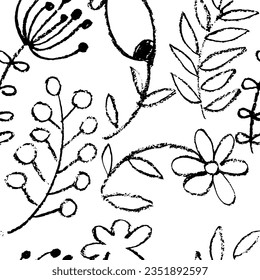 Artwork Chalk Drawn Flowers Seamless Background