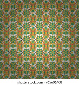 Artwork for creative design, art and entertainment. Seamless pattern in fractal design. Vector beautiful mandala. It is executed in white, orange and green colors.
