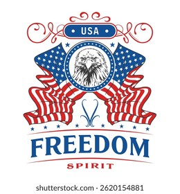 Artwork depicting an eagle with red and blue stripes symbolizing patriotism and freedom. American stars are integrated into the design highlighting a national theme.
