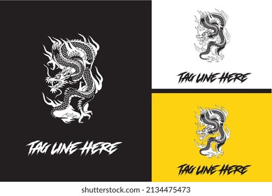 artwork design of big dragon vector black and white