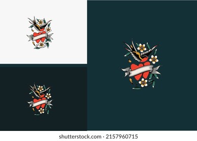 artwork design of bird and red rose vector