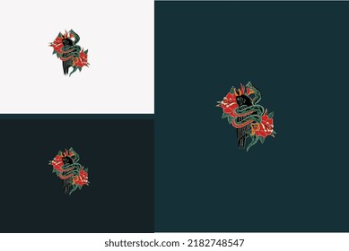 artwork design of black bird and snake vector design