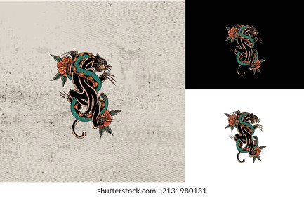 artwork design of black panther and snake vector illustration