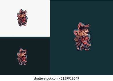 artwork design of dog and big snake vector illustration