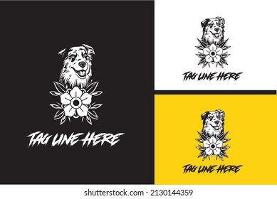 artwork design of dog and rose flower vector black and white