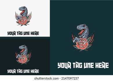 artwork design of dragon with rose flower vector illustration