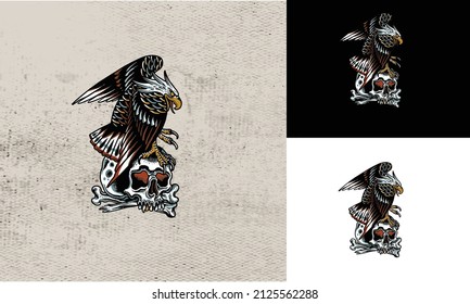 artwork design of eagle and head skull vector illustration