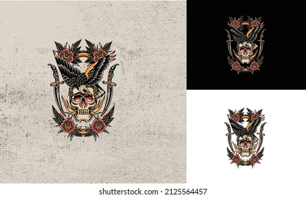 artwork design of eagle and head skull vector illustration