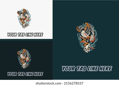 artwork design of eagle and head skull vector