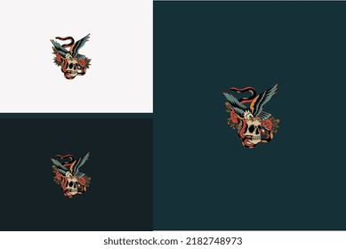artwork design of eagle and head skull vector illustration design