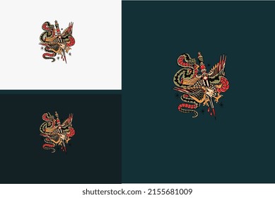artwork design of eagle and snake vector