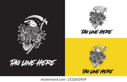 artwork design of eagle and sword vector black and white