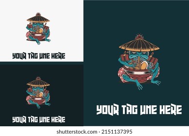 artwork design of frog eat ramen vector illustration