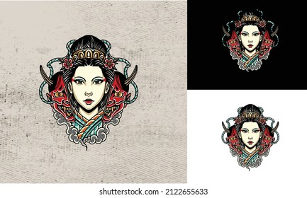 artwork design of geisha and head devil vector illustration design