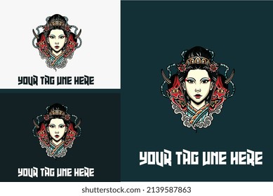 artwork design of geisha and head devil vector illustration design
