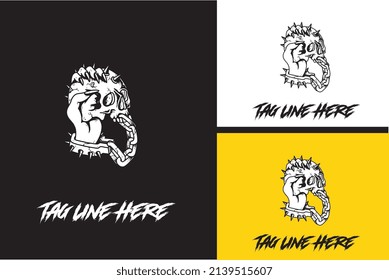 diseño artístico del vector de cráneo de la cabeza de la mano en blanco y negro