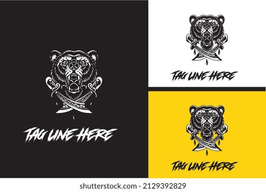 artwork design of head bear vector black and white
