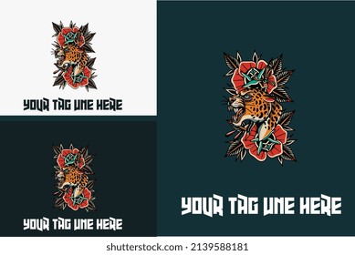 diseño artístico de la cabeza chita y flores rojas vectorial diseño de ilustración