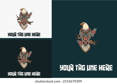 artwork design of head devil and eagle vector