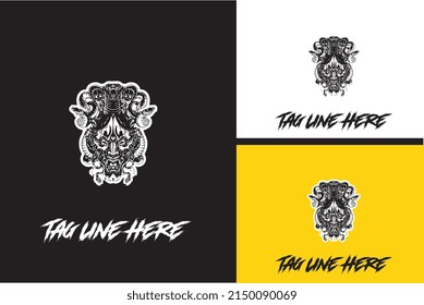 artwork design of head devil and snake vector black and white