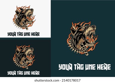 artwork design of head dog with flame vector illustration