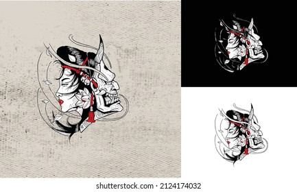 artwork design of head geisha and head devil vector illustration design