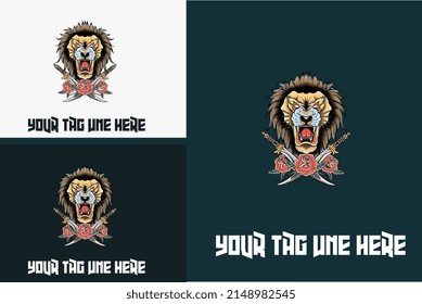 artwork design of head lion and sword vector illustration