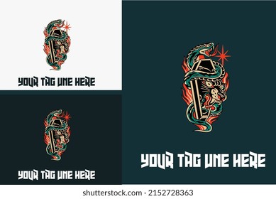 artwork design of head panther and snake vector