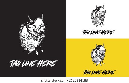 artwork design of head people and head devils vector design black and white