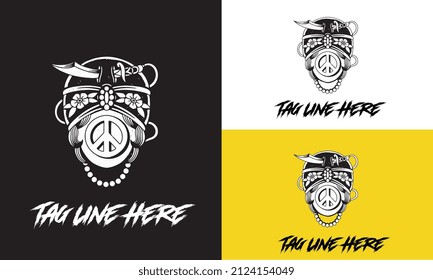 artwork design of head people and sword vector design black and white