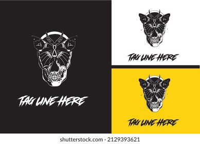artwork design of head skull and butterfly vector black and white
