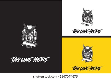 artwork design of head skull and eagle vector black and white