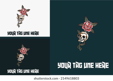 diseño artístico del cráneo de cabeza y vector de flores