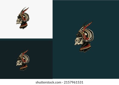 artwork design of head skull with horn vector