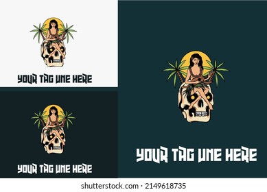 artwork design of head skull and palm vector