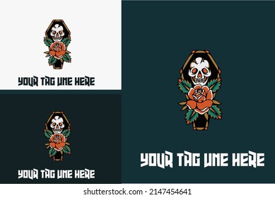 artwork design of head skull and red rose vector illustration