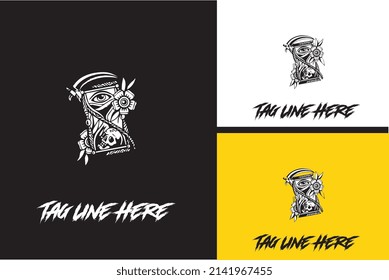 artwork design of head skull and sword vector