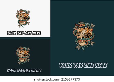 artwork design of head tiger and snake vector