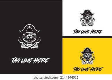 artwork design of head tiger and sword vector black and white