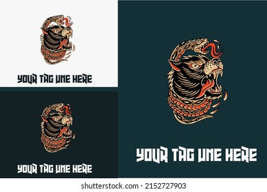 Artwork Design Of Head Wolf And Snake Vector Illustration