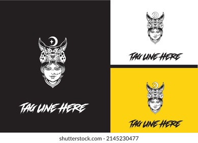 artwork design of head women and head cheetah vector black and white