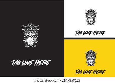 artwork design of head women and knife vector black and white